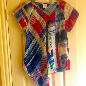 TRYB Asymmetric Short-sleeved Silk Blouse